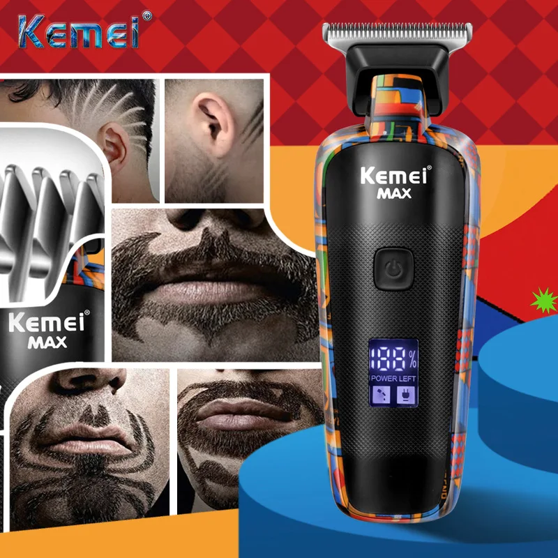 

Kemei Barber Pusher For Men Digital Display Professional Hair Clipper Reciprocating Random Graffiti Pattern Electric Barber