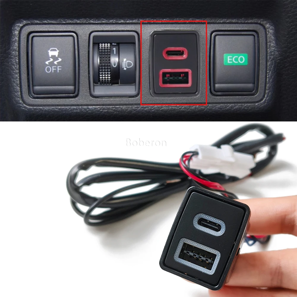 

Автомобильное зарядное устройство для быстрой зарядки TYPE-C PD QC3.0, USB-интерфейс, двойная розетка для Nissan Teana Sylphy Qashqai X-TRAIL Серена Bluebird Navara 08-15