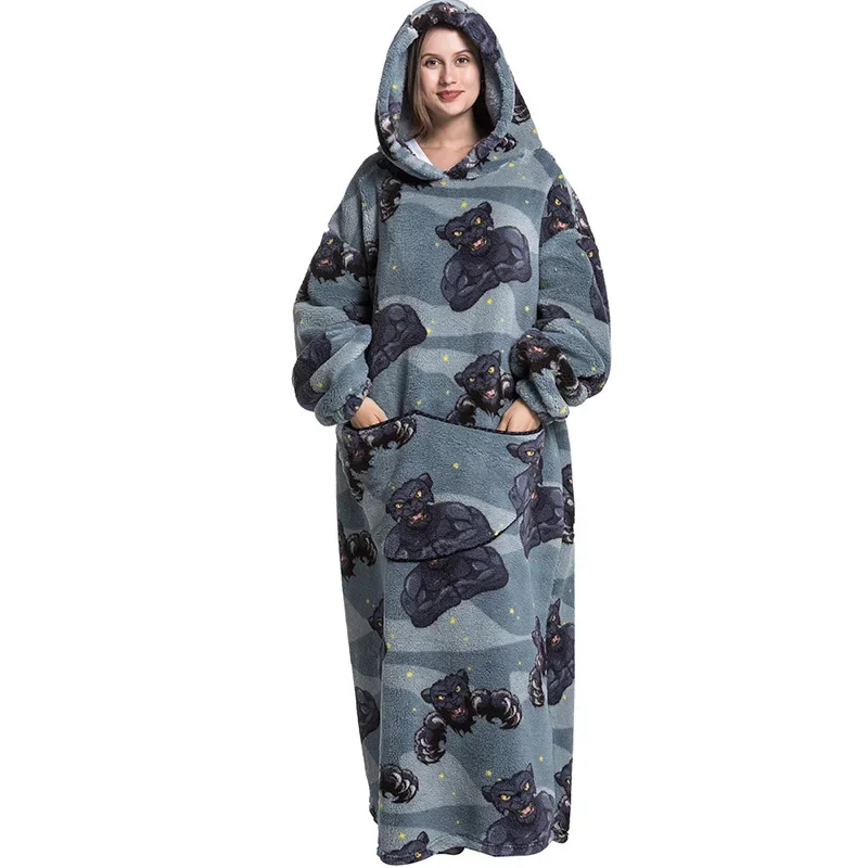 thumbnail image 1 of Sudadera con capucha tipo manta, holgada, larga y cálida, para uso diario, para estar en casa, 1 of 5