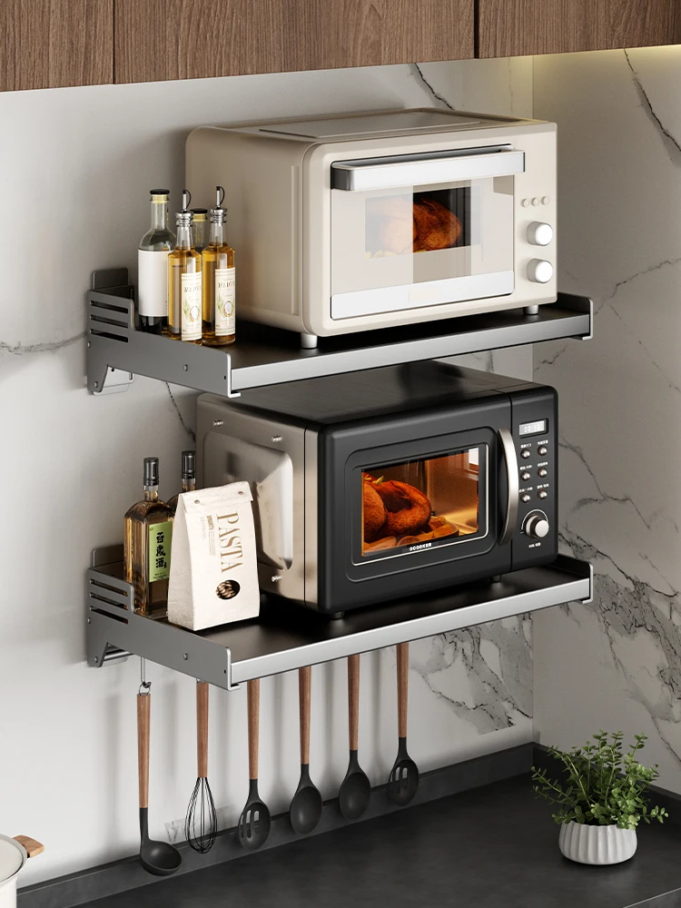 Gun ash microwave oven rack storage rack wall mounted kitchen oven wall mounted multifunctional