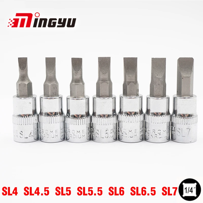 

7pcs 1/4 inch Dirve Slotted SL4 SL4.5 SL5 SL5.5 SL6 SL6.5 SL7 Wrench Head Flat Bit Socket Set Screw Diver Bits for Spanner