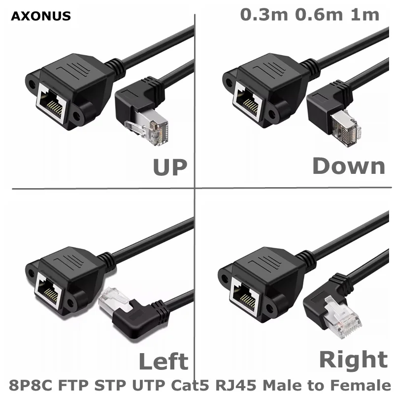 90도 8P8C FTP STP UTP Cat5 RJ45 남성-여성 나사 구멍 연장 케이블 LAN 이더넷 네트워크 (컴퓨터 라우터용)