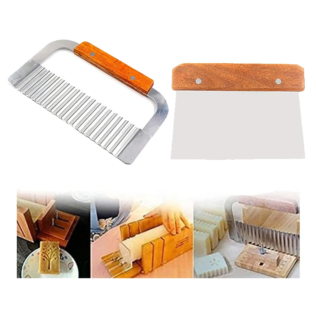 Soap Cutter 2 Pack Stainless Steel Wavy Straight Soap Loaf Cutter Candle Potato Vegetable Planer Blade Scraper Cutting Tool Set