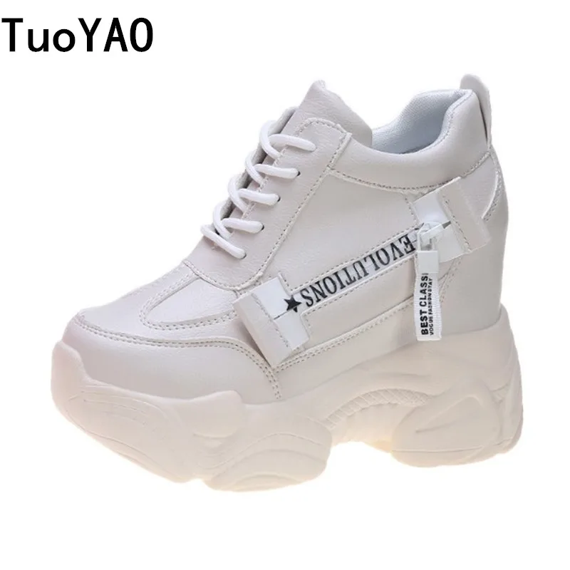 Women's Shoes Platform Sneakers Leather Chunky Dad Shoes 12CM Trainers