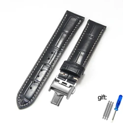 Premium Genuine Leather Watchband - Elegant Watch Strap & Bracelet in Cowhide - 20mm (Black Folding clasp)
