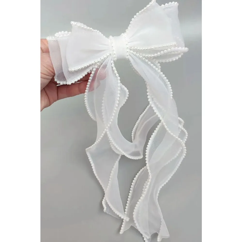 Accessorio per capelli da sposa: decorazione per capelli da sposa con fiocco bianco con perline realizzata a mano – Ideale per updos da sposa e acconciature di velo. Regalo per la sposa