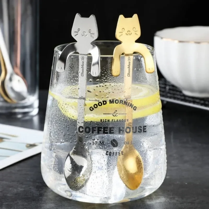 Coffee Spoons 4/1pcs Cute Cat Coffee Spoon Cartoon Stainless Steel Teaspoons Dessert Snack Scoops Ice Cream Spoons Tableware Kitchen Tools