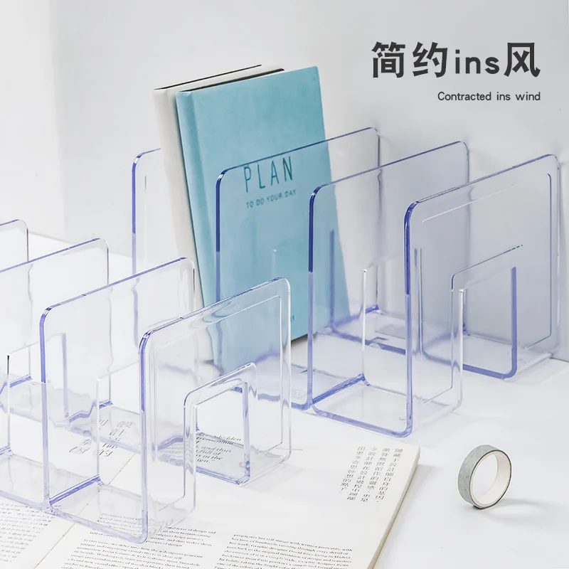 

Transparent Acrylic Book Stand Desktop Bookshelf File Book Storage Rack Student Office Book Baffle Desk Finishing