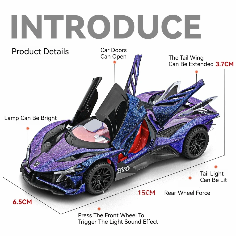 1:32 Diecast Alloy Car with Sound, Light & Rear Wheel Return Force – Doors Open Miniature Supercar Fashion Gift