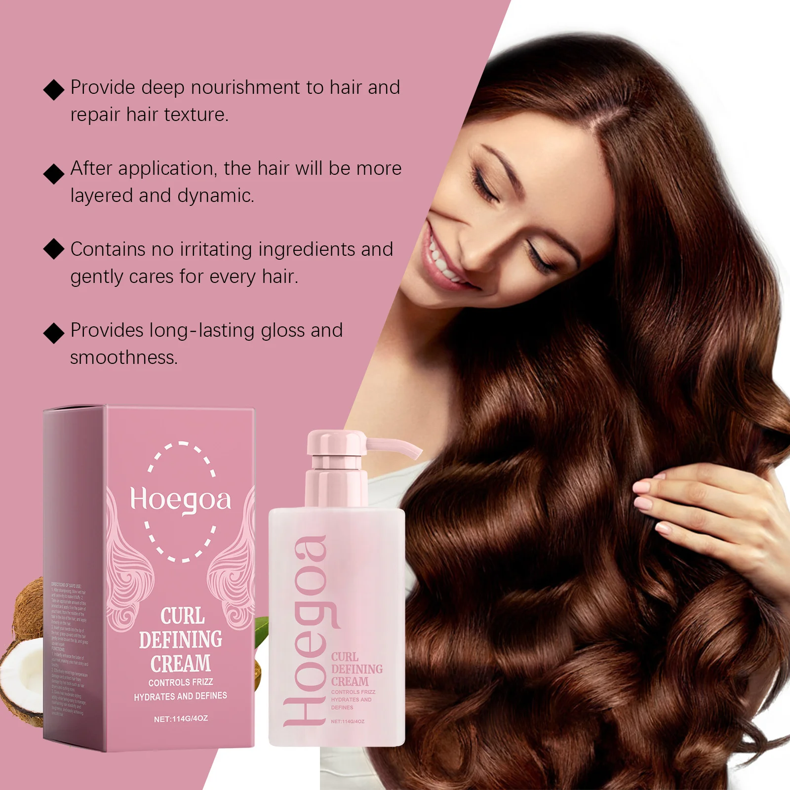 Hair Curling Cream Hair Elastin Enhancer Lasting Shiny Prevent Frizz Defines Curls Smoothing Moisturizing Volumizing Cream