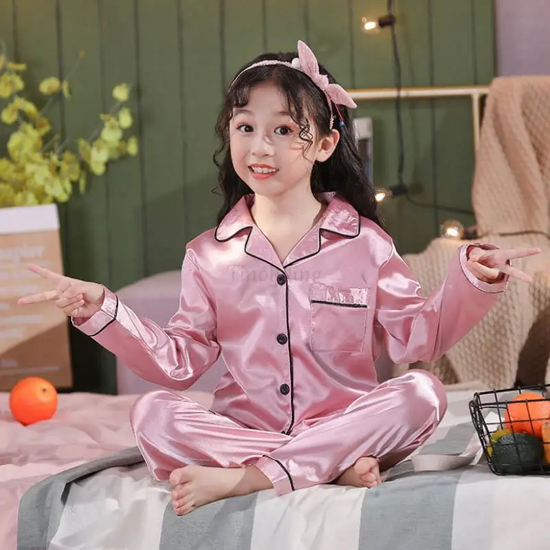 Children pajamas sets Full Sleeve Silk Pajamas for Girls Boys Sleepwear