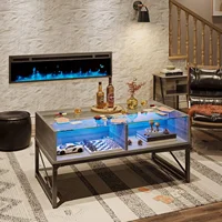 LED Coffee Tables for Living Room,Wood Center Table with Glass Top Game Night. 42 Inch Room Grey Wash 1