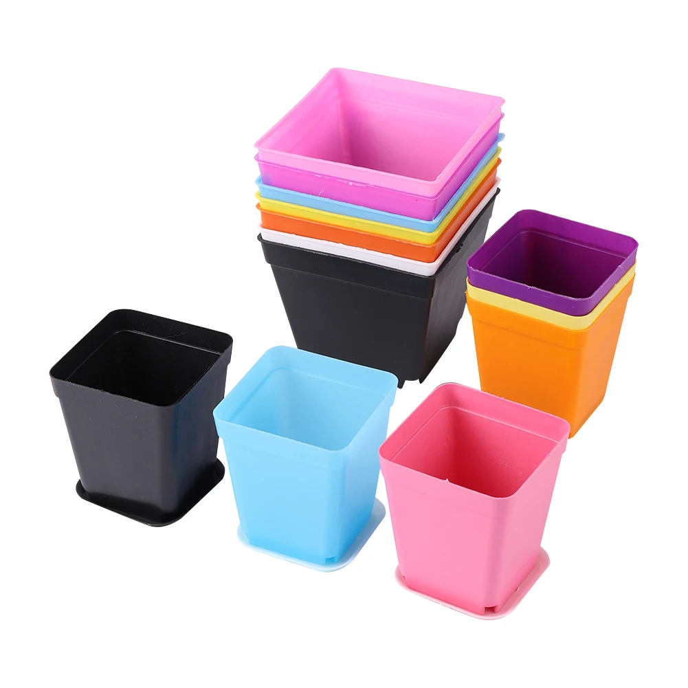 Set of 6 Colorful Mini Square Succulent Plant Pots with Trays
