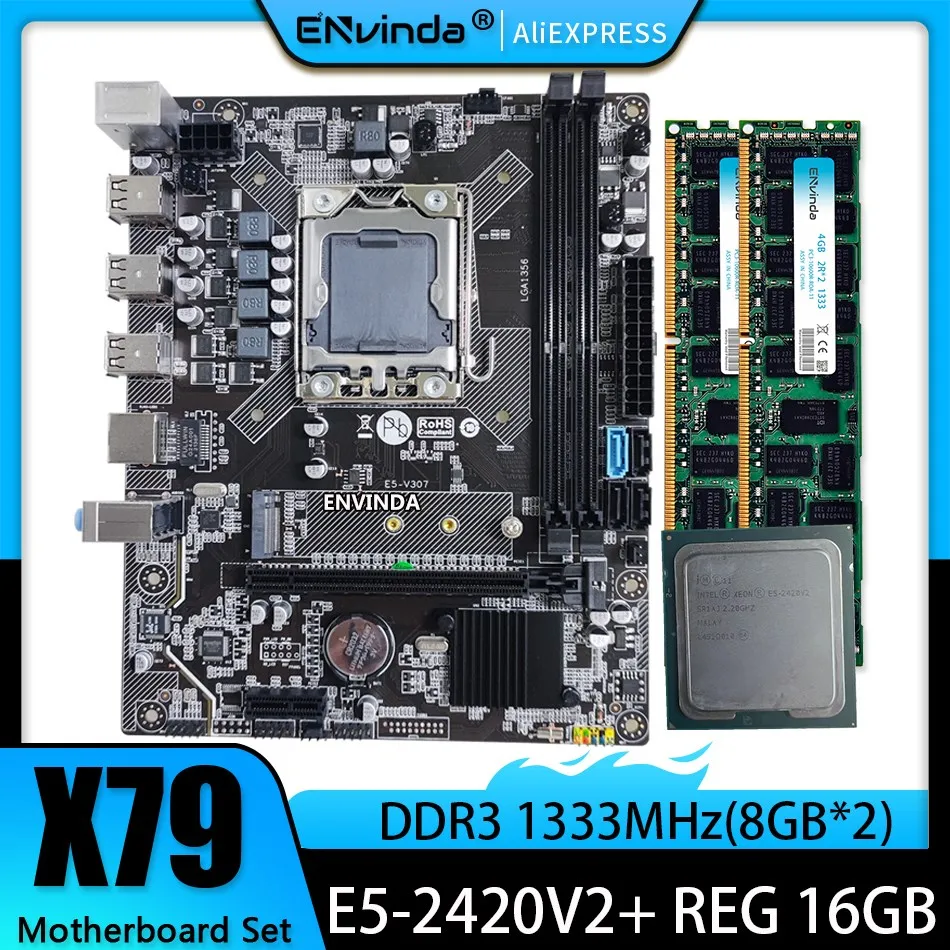ENVINDA X79 Motherboard Set LGA1356 Combos E5 2420 V2 CPU 16GB=8GB*2