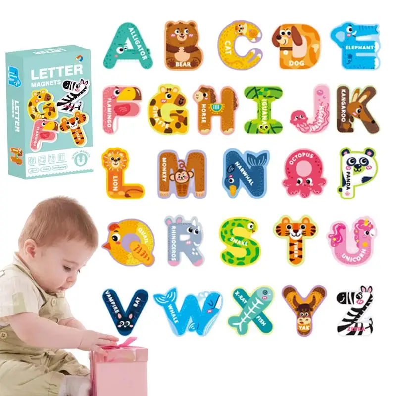 Letter Magnets for Kids Portable Alphabet Animal Stickers Fridge Magnets Kids Educational Games Colorful Magnetic Letters 2 pcs scratch pad list magnetic pads for refrigerator shopping notepads magnets fridge grocery single