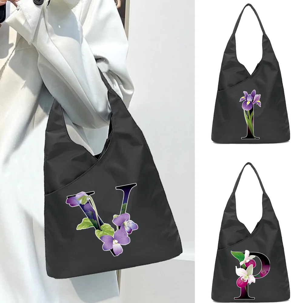 Handbags Thick Eco Nylon Foldable Shoulder Bag Flower Color Letter Women Reusable Portable Supermarket Folding Large Tote Pouch silica gel flower drying reusable desiccant beads silica gel desiccant color indicating flower drying silica immortal flower