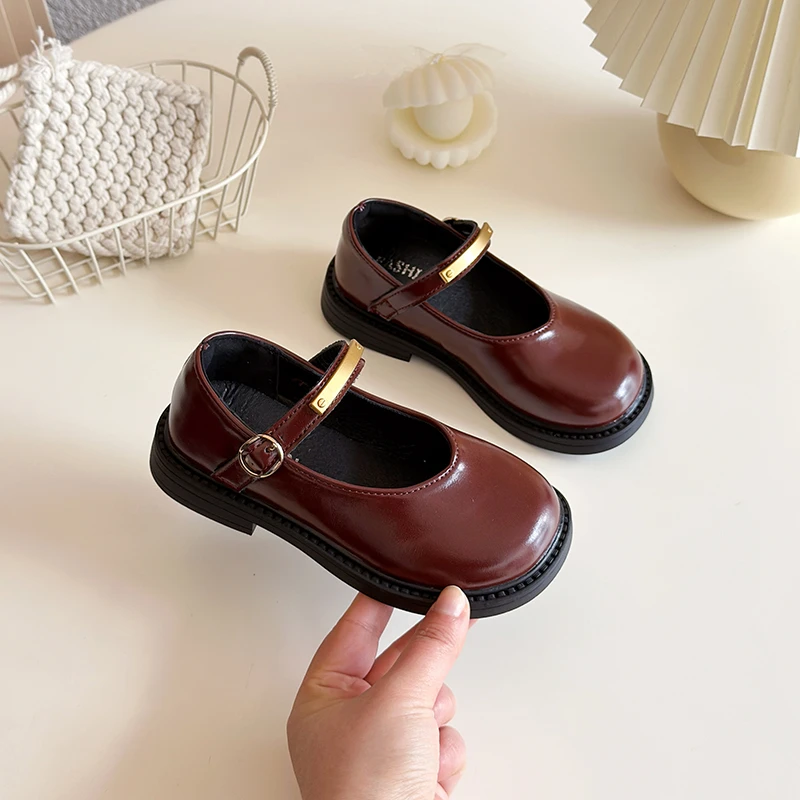 New Spring Autumn Children Shoes Fashion Wine Red Versatile Girls Causal Leather Shoes Round-toe Kids Princess Mary Jane