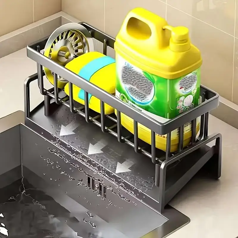 Kitchen Sink Sponge Rack 304 Stainless Steel, Self-Draining Organizer for Dish Brush/Soap/Scrub Storage, Bathroom Countertop Ho