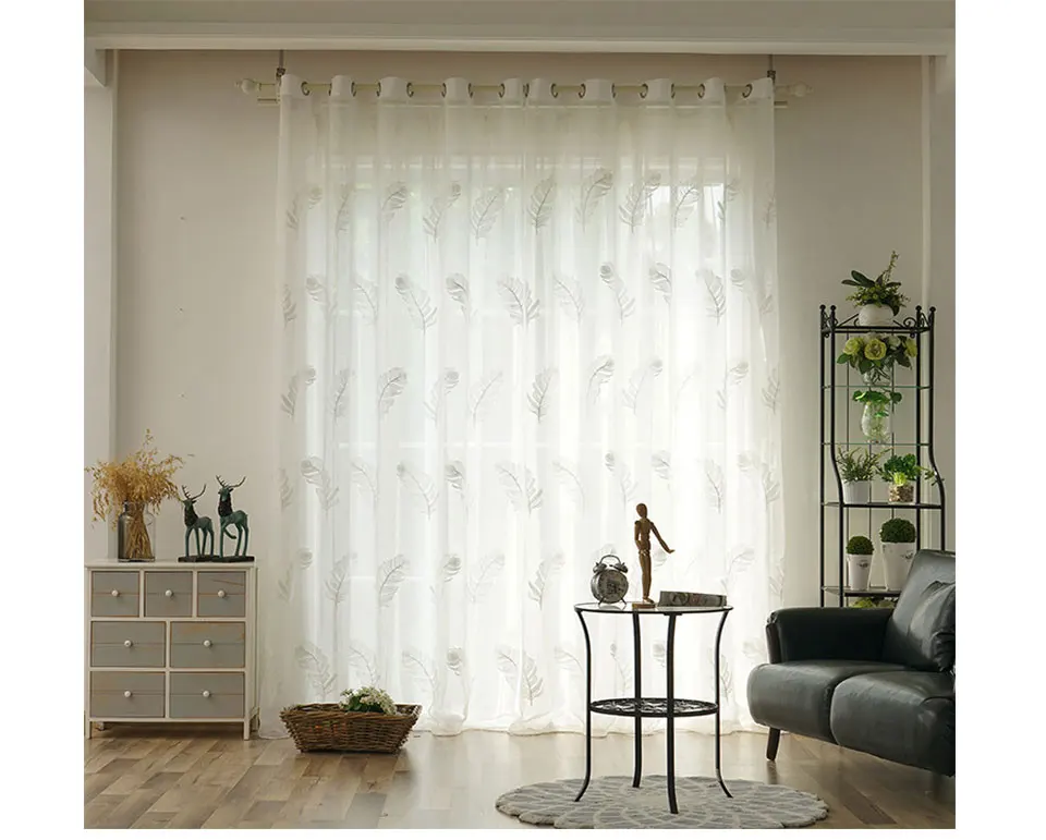 Modern Embroidered Feather White Tulle Curtains For Living Room Linen Window Sheer Voile Curtain For Bedroom Kitchen Drapes