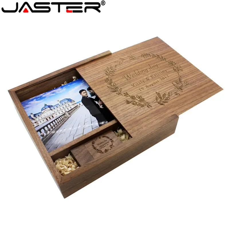 JASTER Walnut Photo Album USB Flash Drive, Photography Box Custom Logo Wedding Gift, 64GB 32GB 16GB 8GB, Memory Stick - Image 6