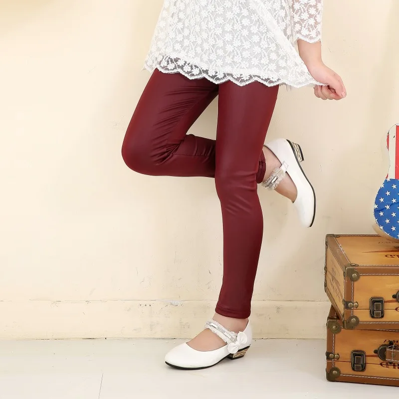 Baby Girls Fashion Spring Autumn Leggings Faux Leather Skinny Pants 2-12 Year