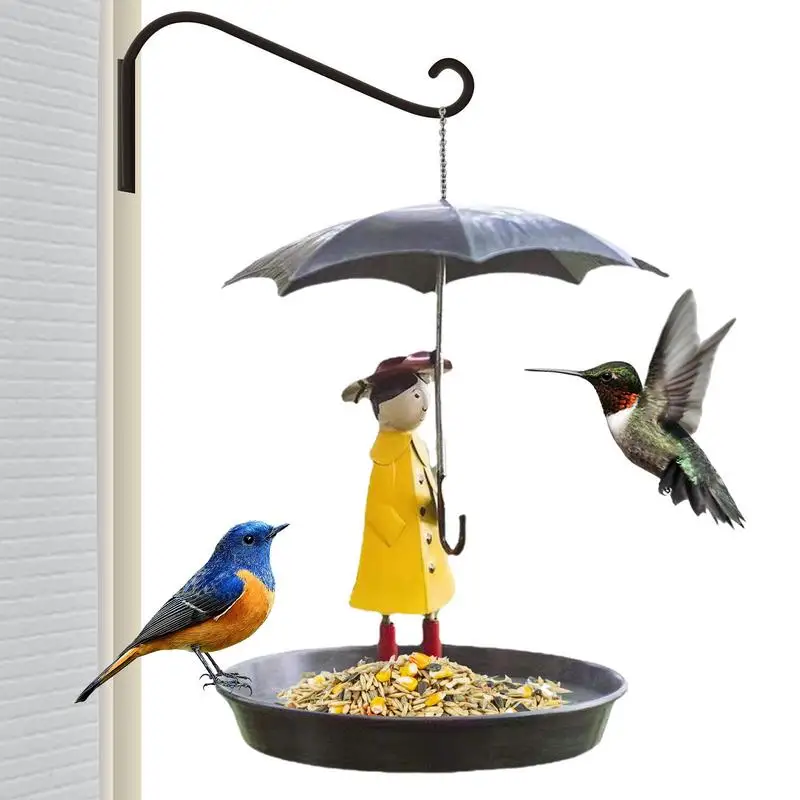 

Creative Hanging Bird Feeder Girl With Umbrella Tray Outdoor Garden Yard Decor Exterior Decoration Flying Birds Food Tools