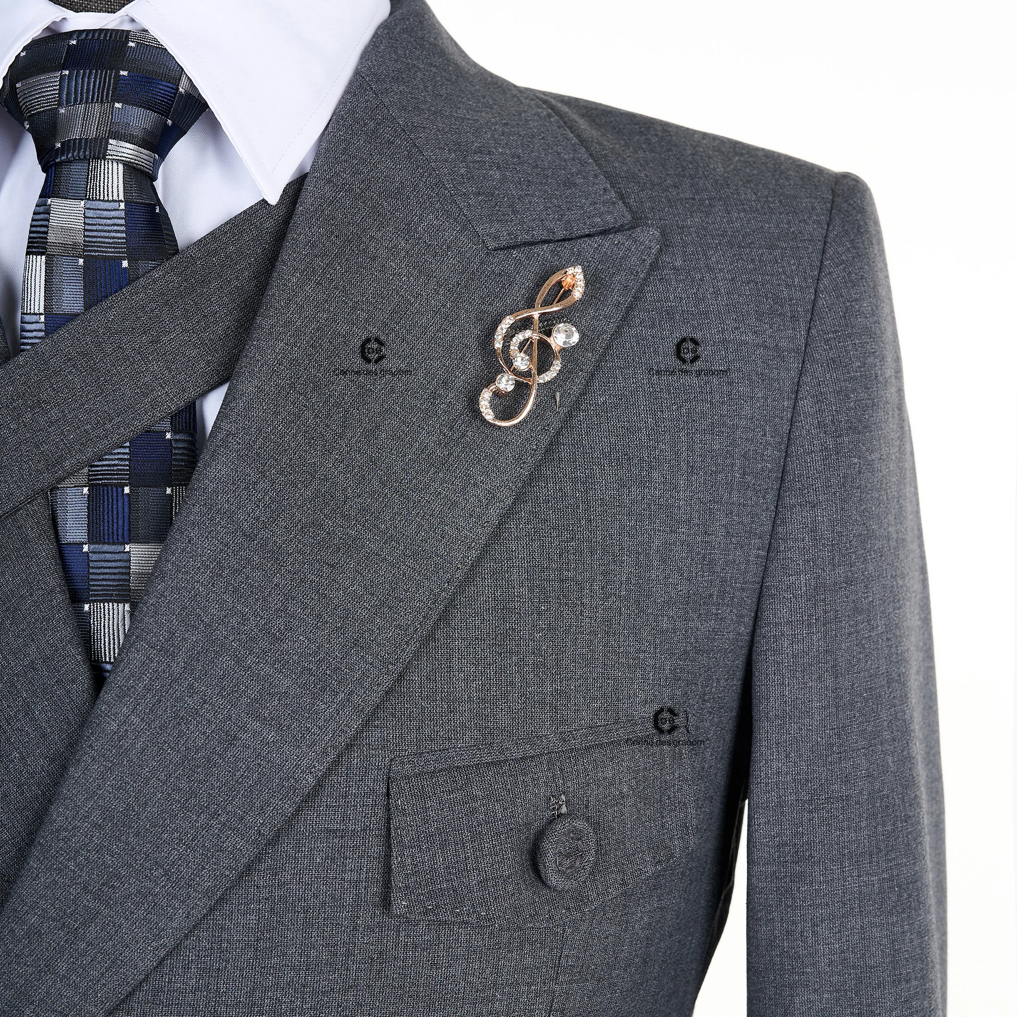 Cenne Des Graoom 2024 New Elegant Grey Suits for Men Double Breasted Hand Sewn Buttons 2 Pieces Set High Quality Wedding Party 2