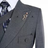 Cenne Des Graoom 2024 New Elegant Grey Suits for Men Double Breasted Hand Sewn Buttons 2 Pieces Set High Quality Wedding Party 2