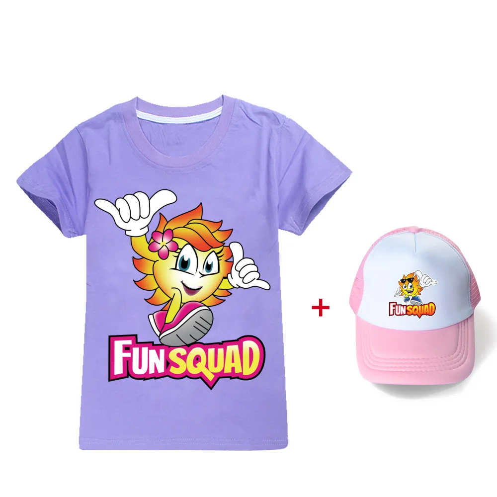 New Summer Kids Short Sleeve T-shirt game Fun squad Children's Clothing Boys Girls Clothes Cartoon Casual Cotton T-shirt +hat 2