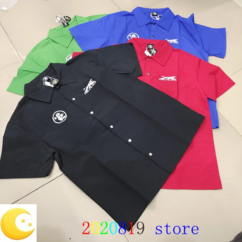 

Embroidery Logo Hellstar Shirts Mesh Shorts Set 2024 Men Women Blue Black Green Red Flame Portrait Print Short Sleeve Shirt Suit