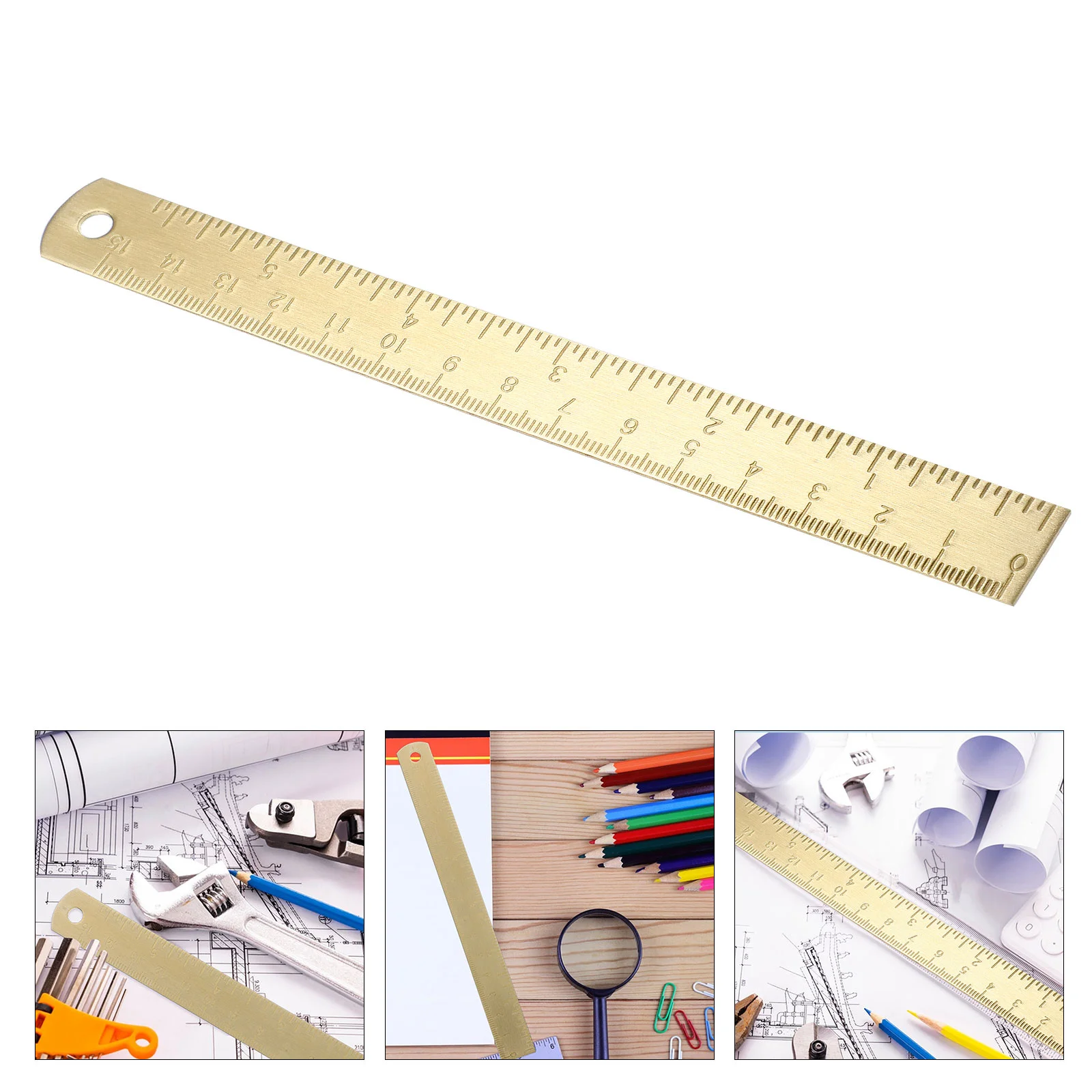 Brass Ruler Metal Drawing Ruler Gold Straight Ruler Unisex Learning Measuring Ruler Bookmark Stationery School Office