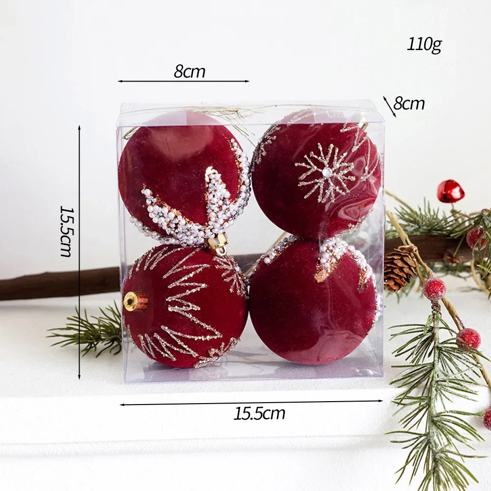 thumbnail image 1 of Adornos de bolas de Navidad de 6 a 8 cm, adornos para árboles de Navidad, decoración para fiestas, bodas, bolas de felpa pintadas de color rojo, material de terciopelo, 1 of 5