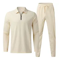 2024 Spring And Autumn Men's Two-Piece Breathable Waffle Lattice Zipper Pocket Lapel slim  Coat and Pants Men's Suit 2
