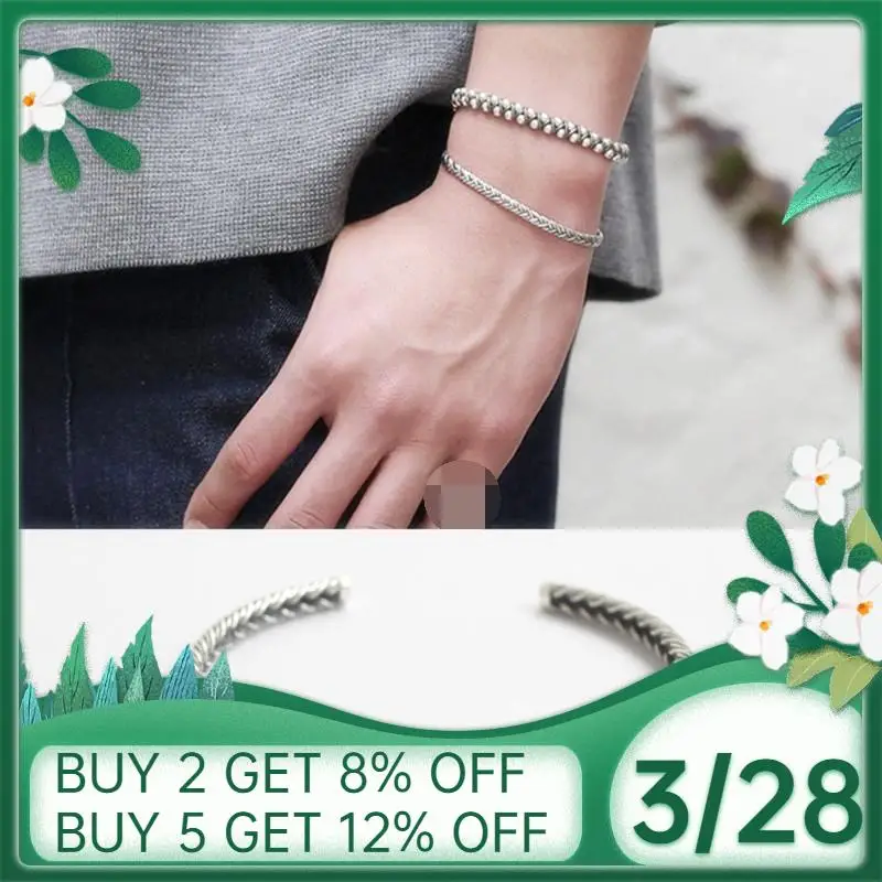 925 Sterling Silver Handmade Woven Thai Bangle Fashion Open Adjustable Bracelet For Women Men Jewelry S-B290 | Украшения и