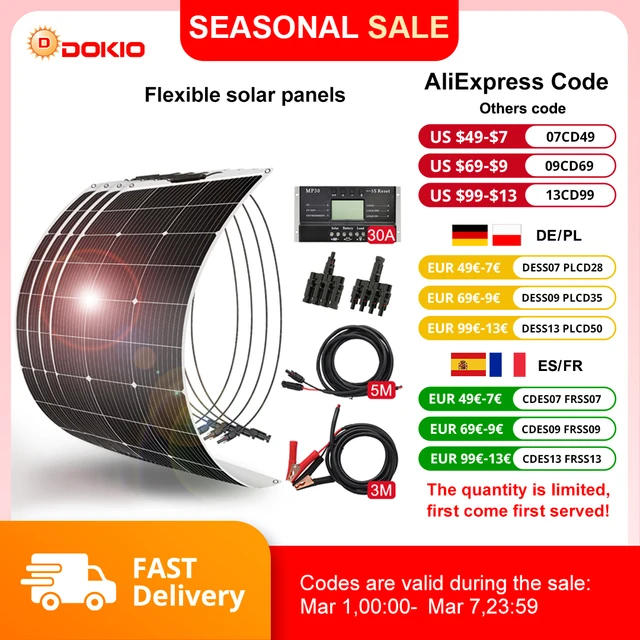 DOKIO-Panneaux solaires étanches et flexibles, 100Wset 200Wset 400Wset 18V, batterie monocBN alline de camping 12V 1
