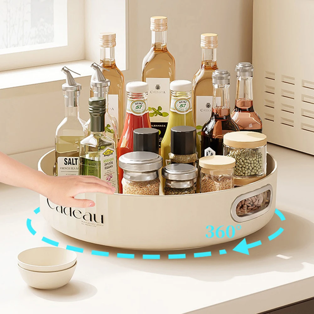 

360 Degree Rotating Cabinet Organizer Kitchen Bathroom Cosmetic Turntable Storage Tray Non-Slip Spice Storage Rack Plate