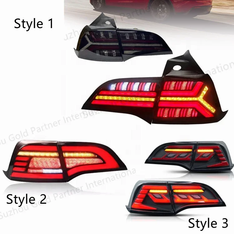 For Tesla Model 3-Car LED Tail Light Taillight Rear Running Light + Brake + Reverse Lamp Dynamic Turn Signal