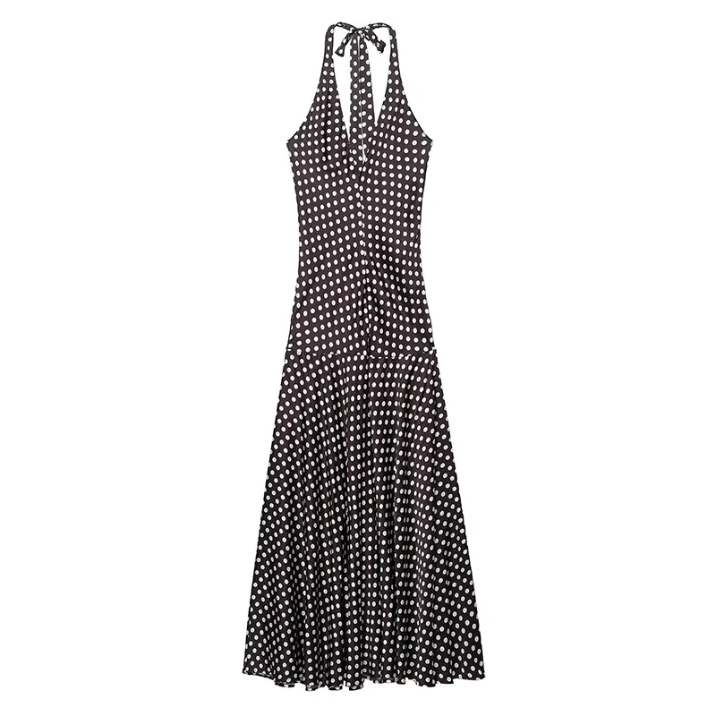 Holiday Backless Sexy Long Maxi Dresses Women 2025 Summer Women Polka Dot Printed Bow Tie Elegant Evening Party Dress