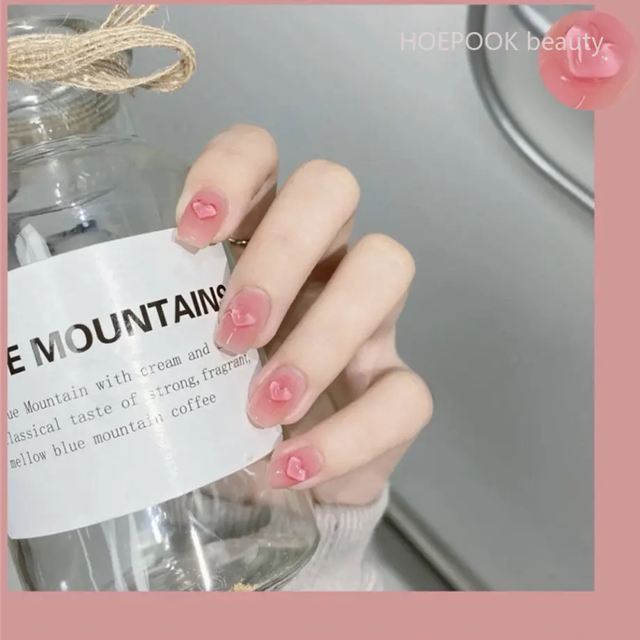 

24pcs Pink Heart Seamless Removable Fake Nails Capsule Artificial Acrylic Press On Nails Tips Reusable Wearing False Nails Art