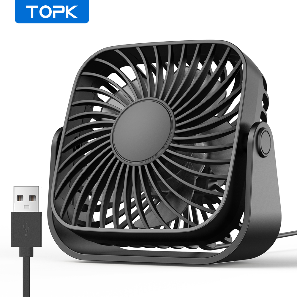  TOPK 4Inch USB Mini Portable Fan for Camping,3 Speeds Quiet Desk Table Personal Fan,360°Adjustment Standing fans for room Home 
