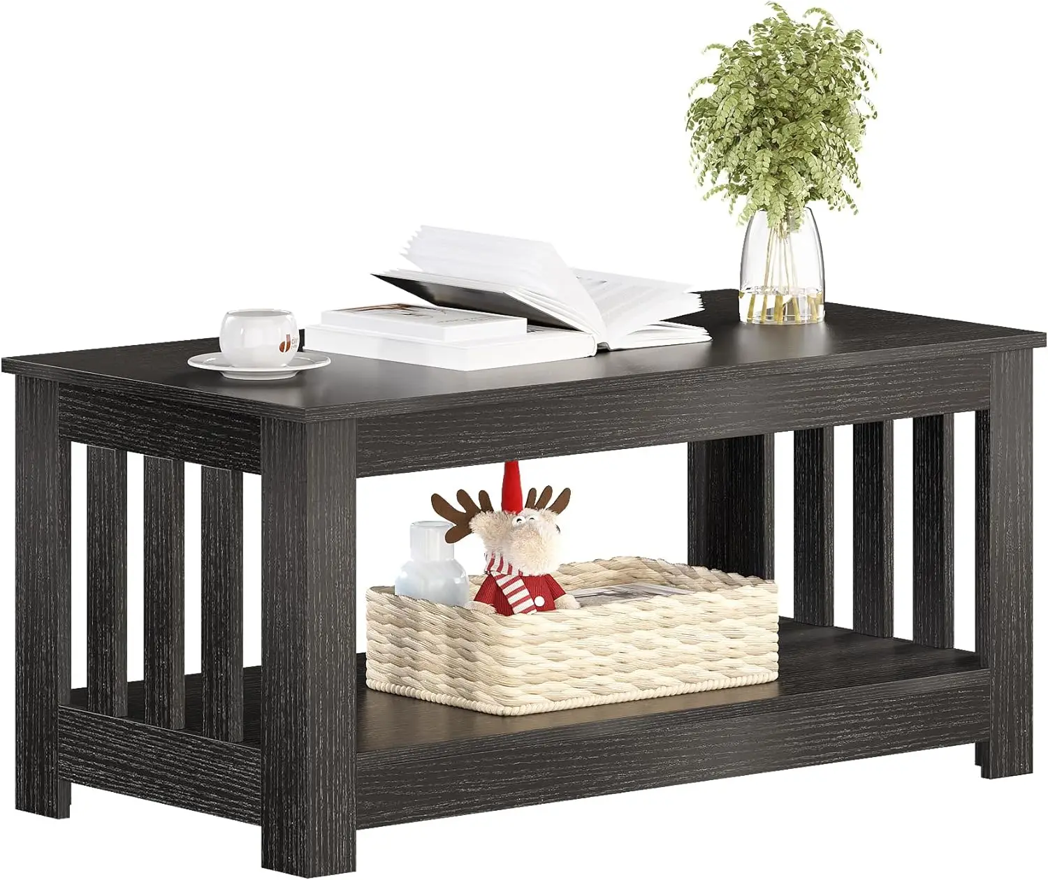 Wooden One Style Fits All Coffee Table - Black Coffee Table, 2-Tier Rectangular Table Living Room, Scratch/Water Resistant