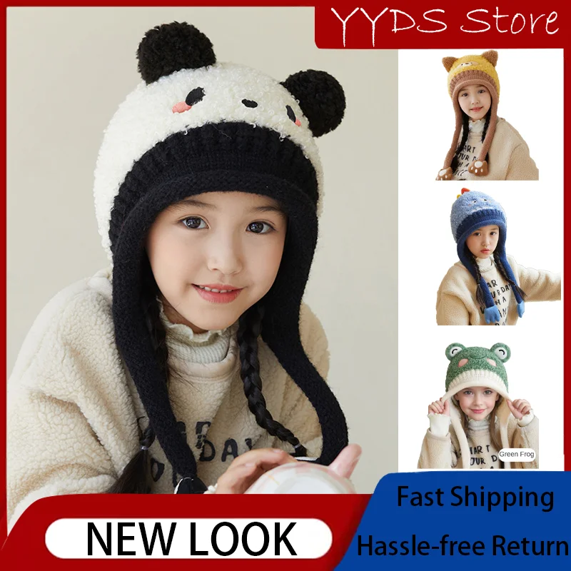 Children's Hats Winter Lovely Animals Male and Female Babies Hat Scarf Integrated Ear Cap Plush Ear Protectors