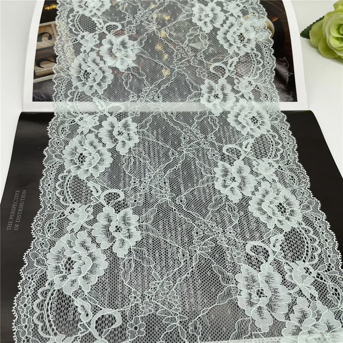 3y/lot Width 22cm Light Green Elastic Stretch Lace Trimming For Garment Accessory DIY Material Dress Lingerie Fabric 1