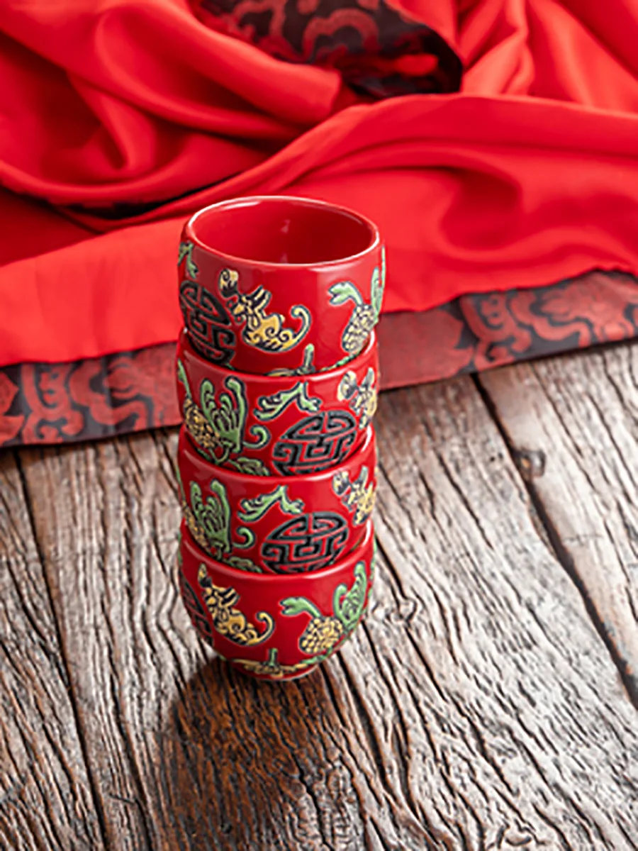 Chinese Red Ceramic Tea Set, Home Teapot, Porcelain Kung Fu Kettle, Creative Teaware, Wedding Souvenir, Gift Supplies, Wedding