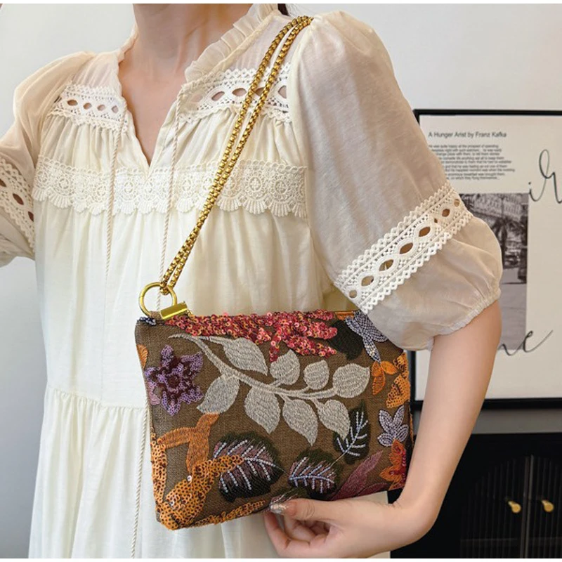 Ethnische Stil Designer Neue Pailletten Damen Clutch Tasche Abendtasche Gestickte Umhängetasche Messenger Bag Sommer Kette Umschlag Tasche – Detail 17