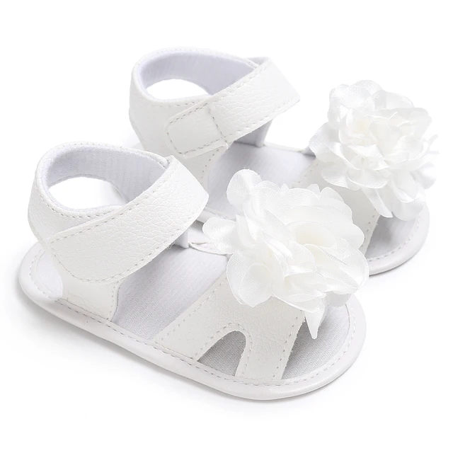 Newborn Toddler Shoes Baby Soft Soled Sandals Lace Soft Soled Shoes Beach Shoes Slippers Non Slip Sandals 0-18M First Walkers B106 white