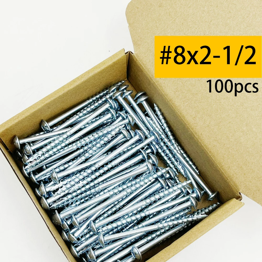 100개  8x1,  8x1-1/2  8x1-1/4  8x2,  8x2-1/2 포켓 홀 나사, 내부 포켓 나사, 아연 도금, 굵은 나사, 정사각형