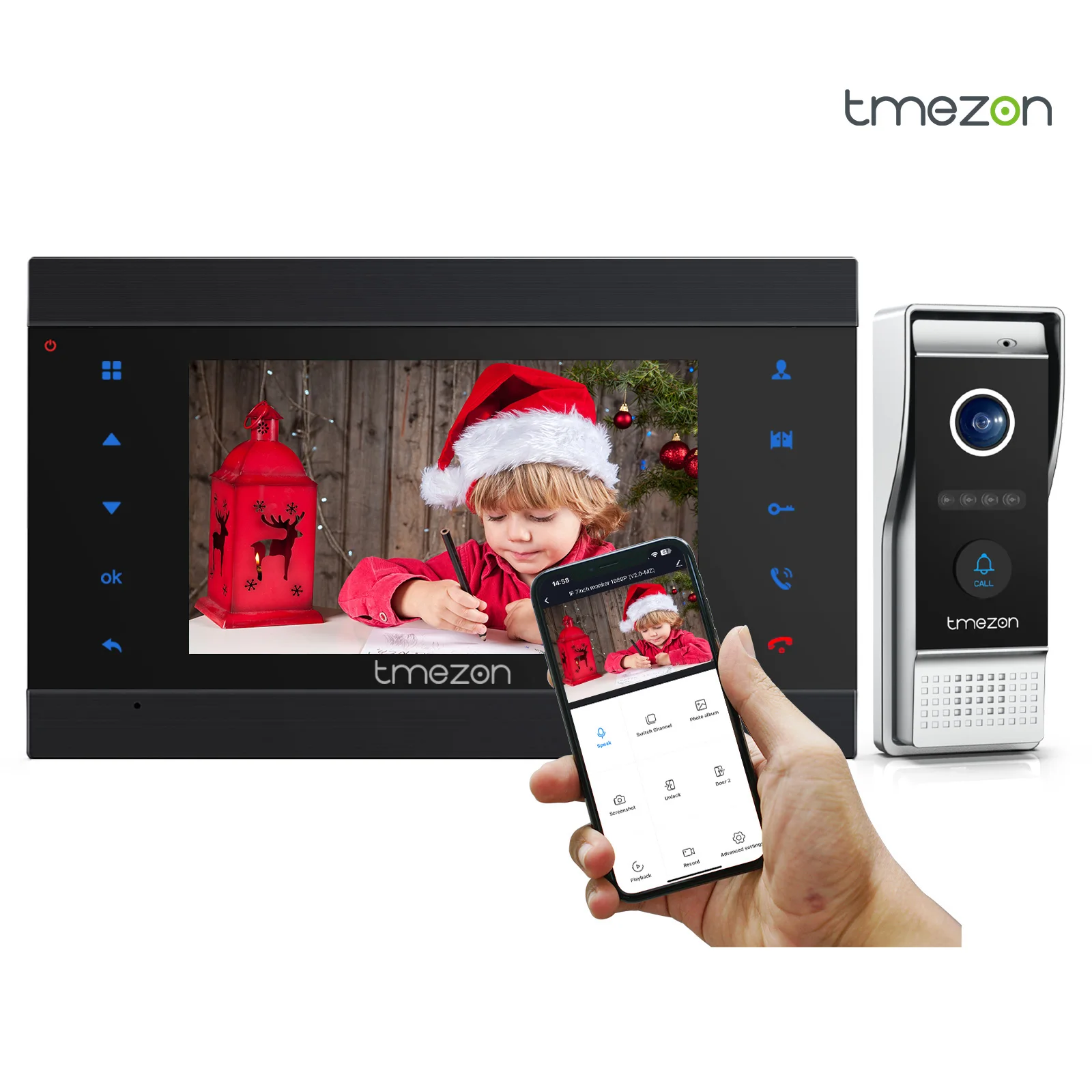 TMEZON 1080P Visiophone Wifi Vidéo Interphone connecté au Smartphone,7 Pouces IP Moniteur,Sonnette de Caméra Filaire Vision Nocturne,UNLOCK à distance via TuyaSmart APP,Monitoring,Enregistrement
