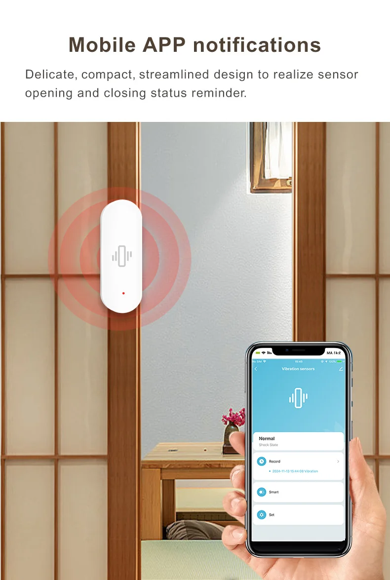 Tuya Smart Home WiFi Vibration Sensor Detection Smart Life APP Notification Real
