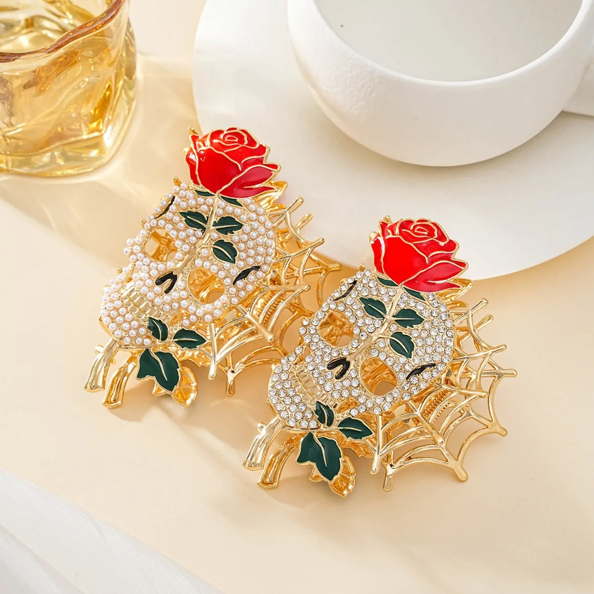 YWYHJ Haarklammer mit Tod und Rose, Halloween-Party, Persönlichkeitsdesign, Legierung, Haarklammern, Haar-Accessoires für Frauen und Mädchen